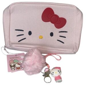 NWT’s Sanrio Hello Kitty Pink Bow Cosmetic Pouch with Pom Charm Keychain